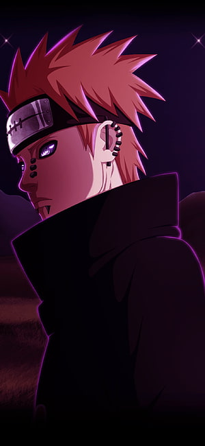 Pain Yahiko from Naruto in Dark Purple Anime Portrait with Spiky Hair and Headband HD phone wallpaper