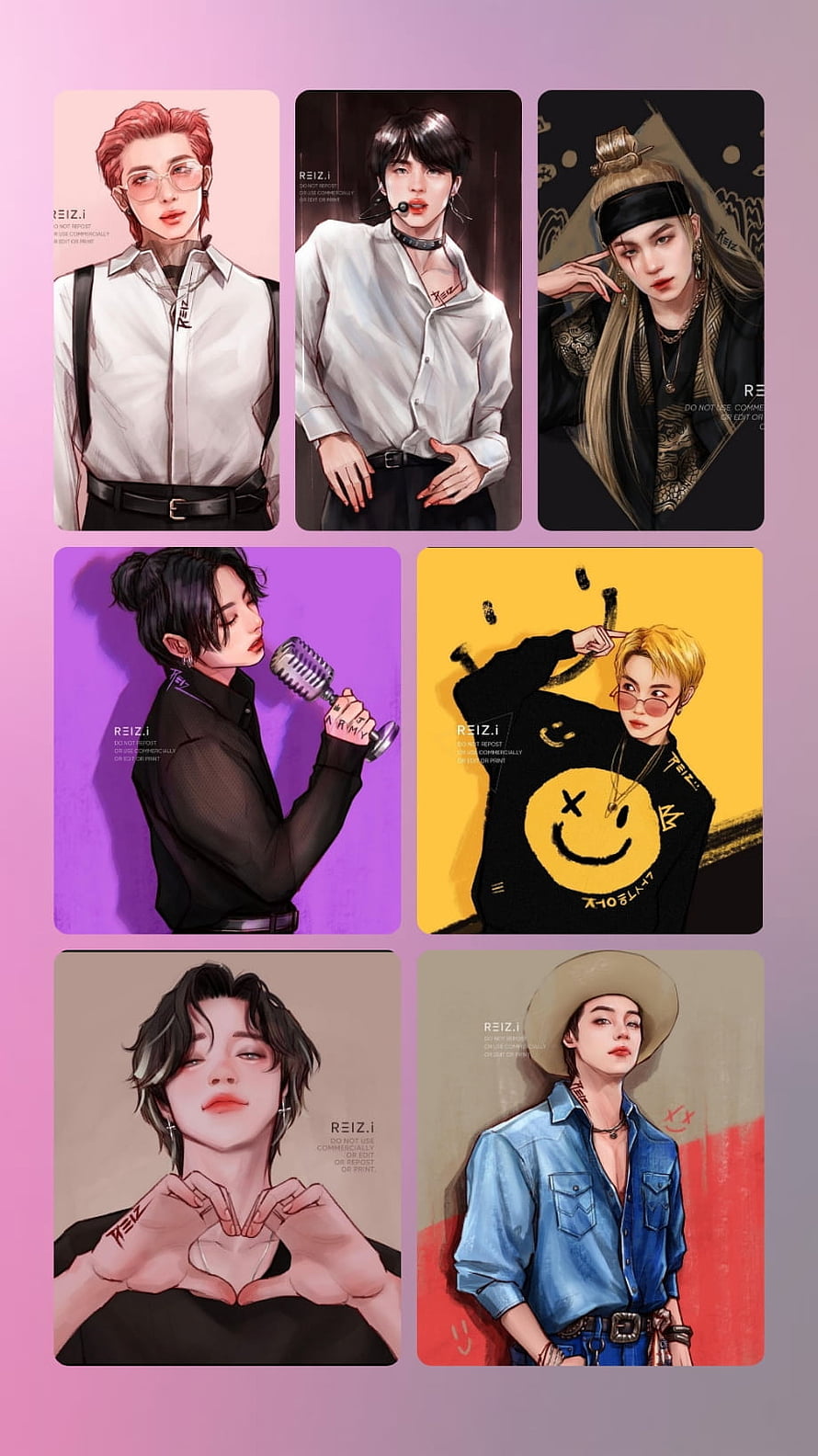 BTS Fanart Collage Featuring Stylized Portraits of Jungkook, Jimin, V, and Other Members HD phone wallpaper