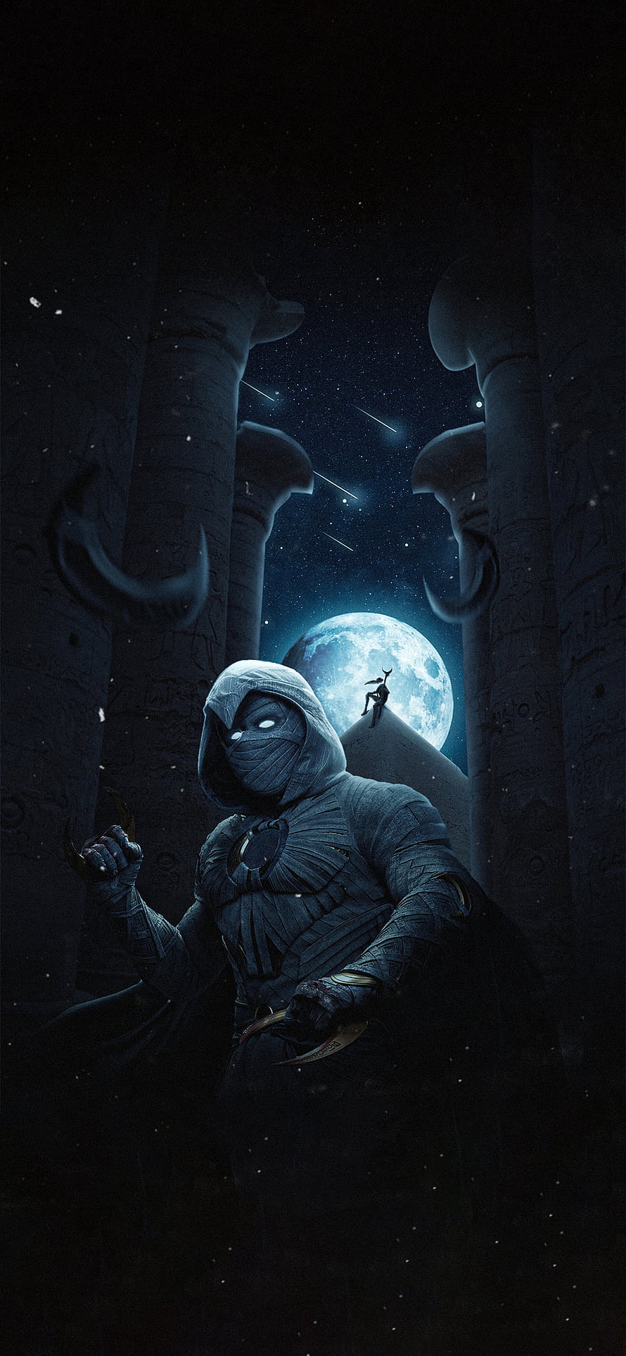 Moon Knight in Ancient Temple Under Full Moon with Crescent Talons HD phone wallpaper