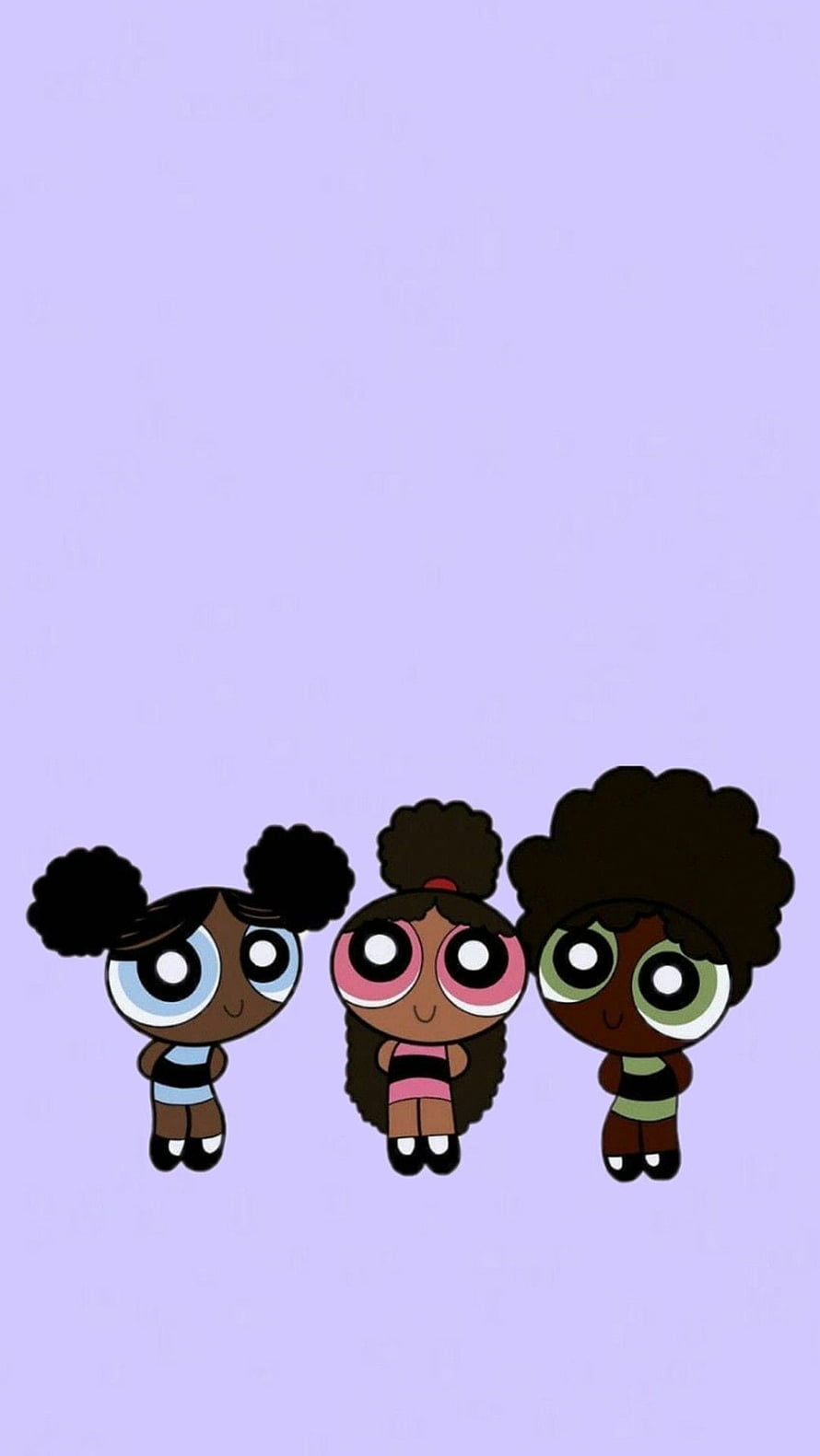 Three Black Powerpuff Girls Cartoon Characters on Lavender Background HD phone wallpaper