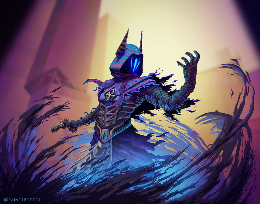 Omen from Valorant in Dynamic Digital Art with Glowing Blue Eyes and Dark Energy HD wallpaper