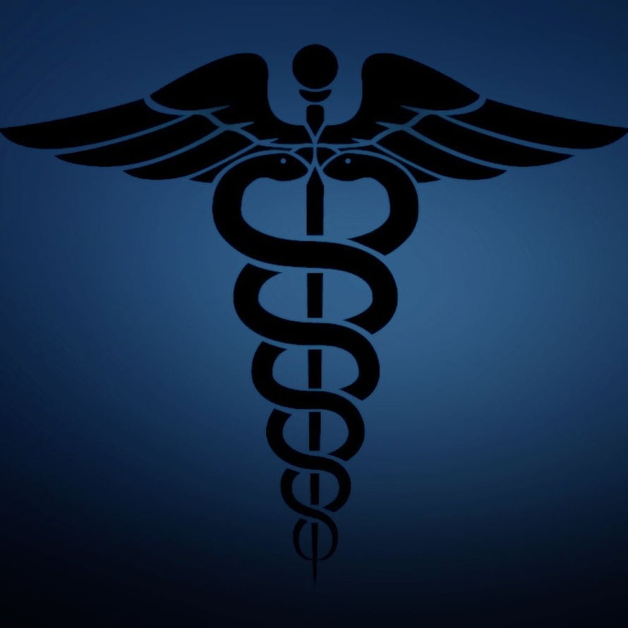 Black Caduceus Medical Symbol with Wings and Serpents on Dark Blue Background HD phone wallpaper