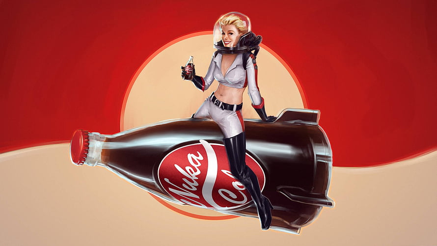 Fallout Nuka Cola Pin Up Girl Riding Giant Bottle Retro Illustration HD wallpaper