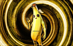 Peely Fortnite Character Standing in a Golden Grunge Vortex HD wallpaper