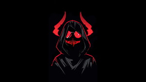 Glowing Red Horned Demon Hoodie Portrait in Dark Minimalist Digital Art Style HD wallpaper