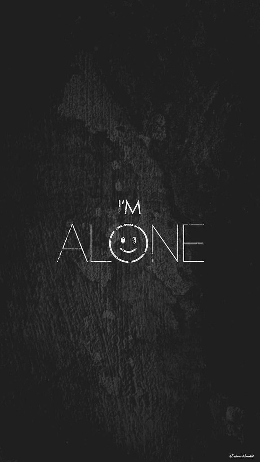 Minimalist Dark Text Art Featuring the Phrase I'm Alone with a Subtle Smiley Face Icon HD phone wallpaper