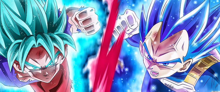 Dragon Ball Super Goku and Vegeta Fist Clashing in Epic Blue Aura Battle HD wallpaper