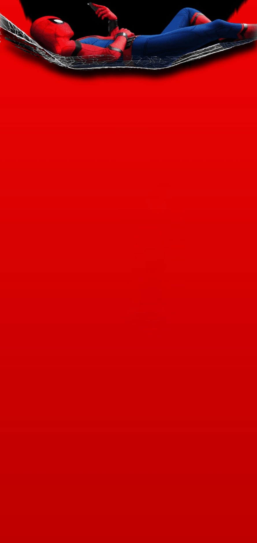 Spider-Man Reclining on Web Hammock Against Bold Red Background HD phone wallpaper