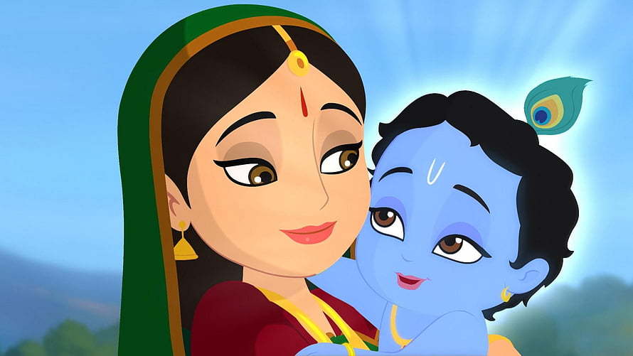 Yashoda and Little Krishna in a Tender Animated Embrace HD wallpaper
