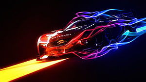 Citroen Racing Car with Neon Light Trails and Motion Blur on Dark Background HD wallpaper