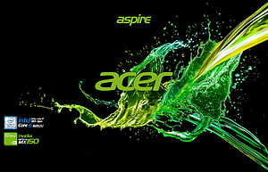 Acer Aspire Green Liquid Splash on Black Background HD wallpaper