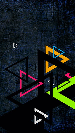 Vibrant Geometric Triangle Composition on Dark Textured Background HD phone wallpaper