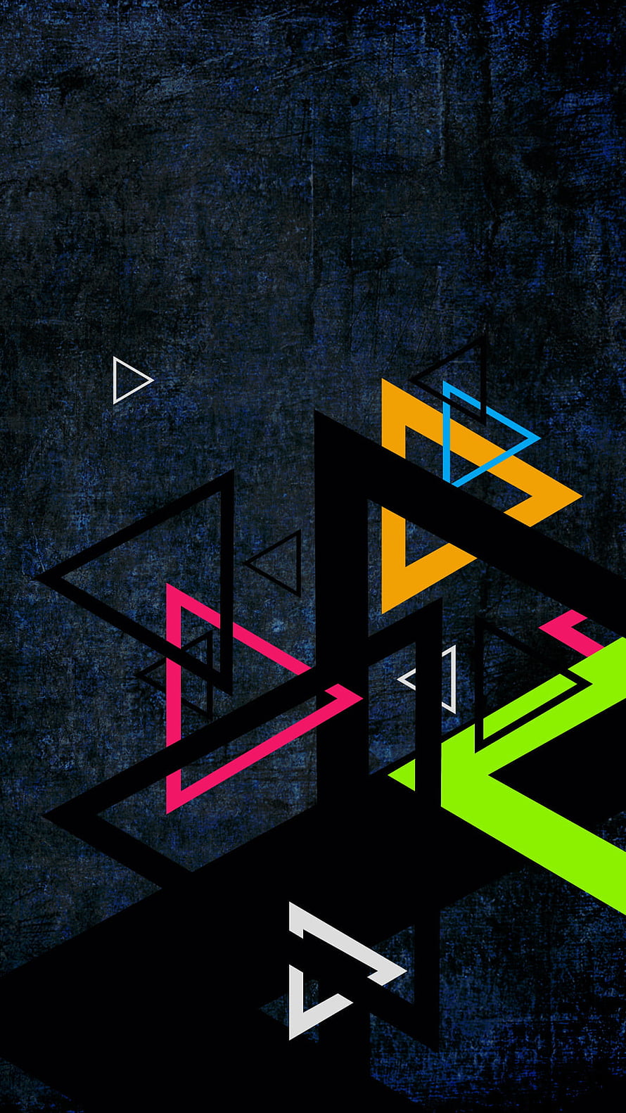 Vibrant Geometric Triangle Composition on Dark Textured Background HD phone wallpaper