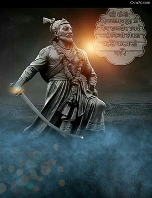 Shivaji Maharaj Statue Holding Sword in Misty Atmosphere with Marathi Text HD phone wallpaper