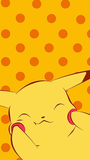 Sleeping Pikachu Close-Up on Yellow Polka Dot Background HD phone wallpaper