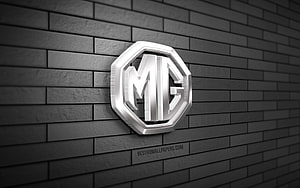 Sleek 3D MG Automotive Emblem Mounted on a Dark Gray Brick Wall HD wallpaper