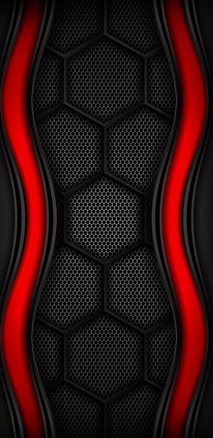Red and Black Hexagonal Mesh Pattern with Wavy Neon Accents HD phone wallpaper