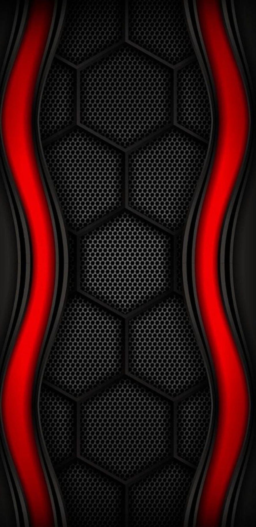 Red and Black Hexagonal Mesh Pattern with Wavy Neon Accents HD phone wallpaper