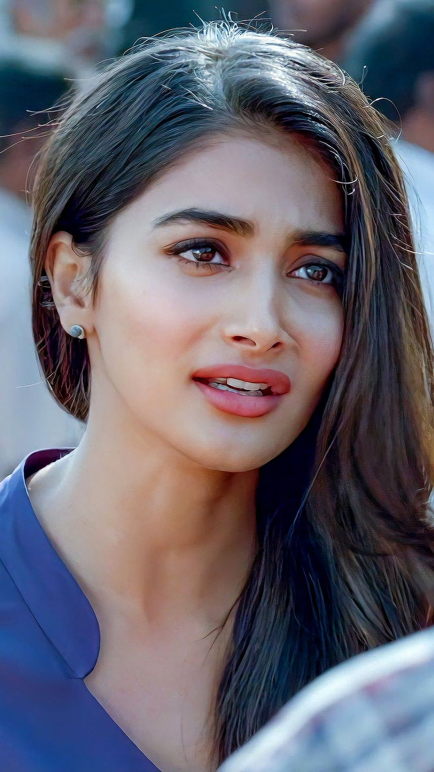 Pooja Hegde Close-Up Portrait with Expressive Eyes and Natural Makeup HD phone wallpaper