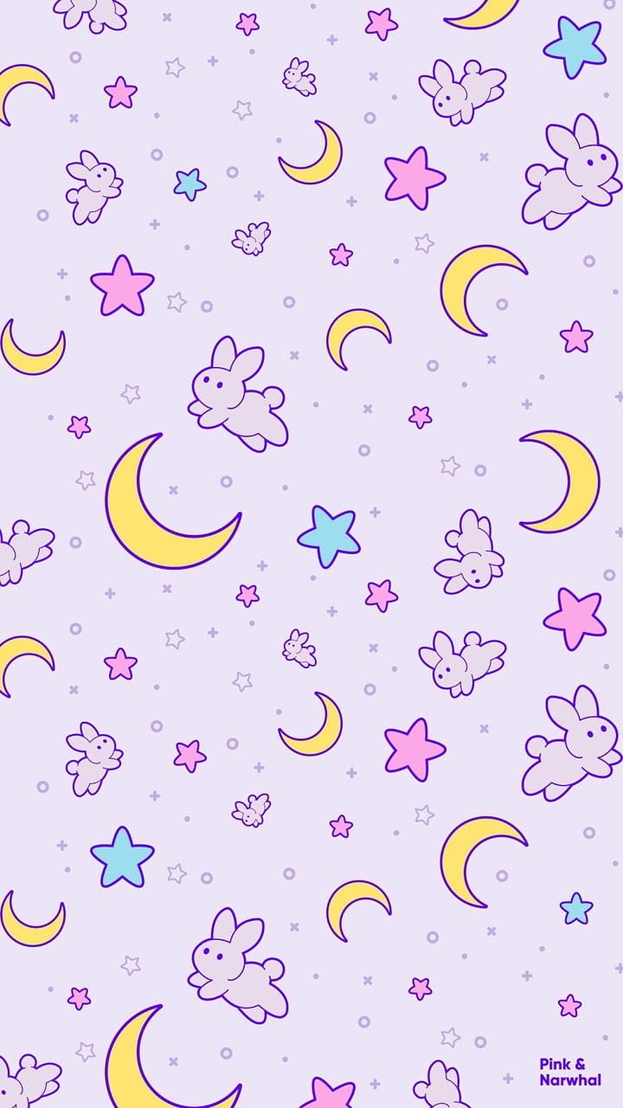 Cute Pastel Bunny and Moon Pattern Wallpaper by Pink & Narwhal HD phone wallpaper
