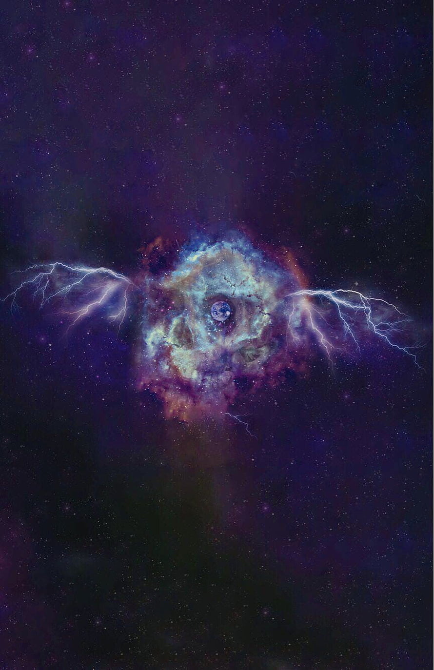 Avenged Sevenfold Cosmic Nebula with Lightning and Central Planet in Deep Space HD phone wallpaper