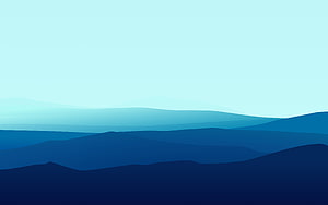 Minimalist Blue Mountain Landscape with Layered Abstract Hills and Soft Gradient Sky HD wallpaper
