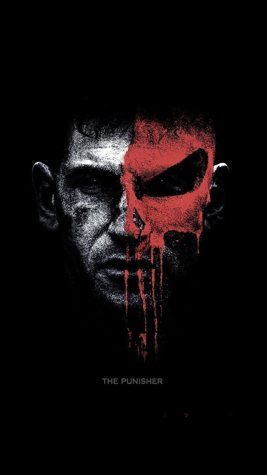The Punisher Minimalist Poster with Red Skull Symbol on Black Background HD phone wallpaper