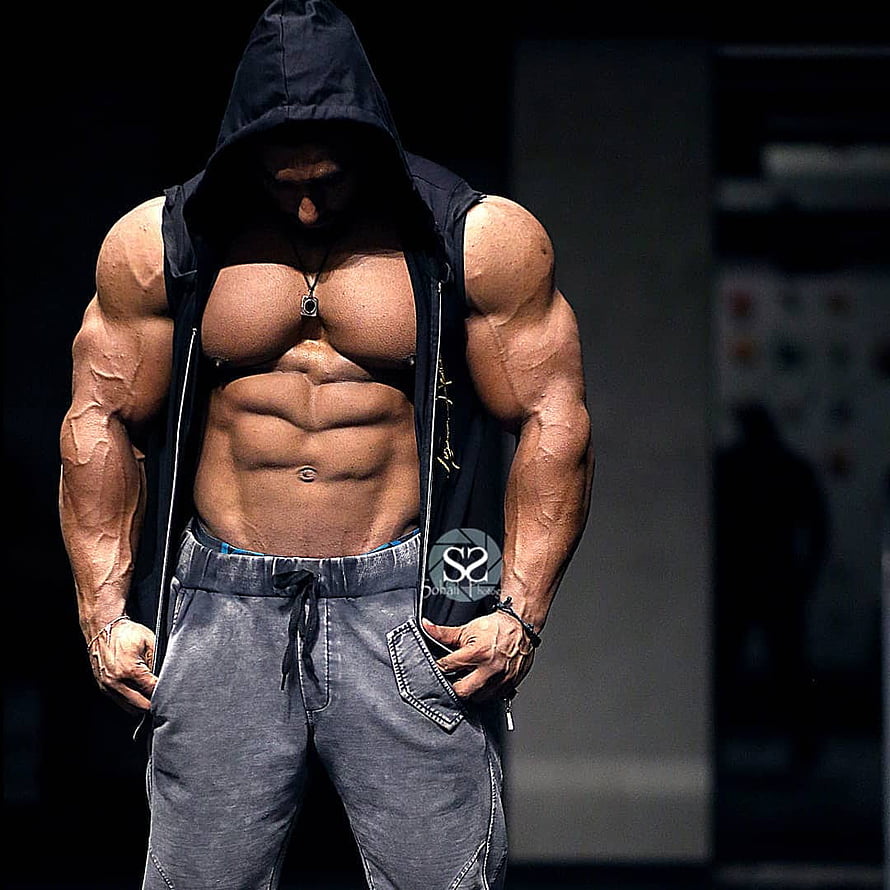Sangram Chougule Muscular Physique in Black Hoodie and Grey Sweatpants HD phone wallpaper