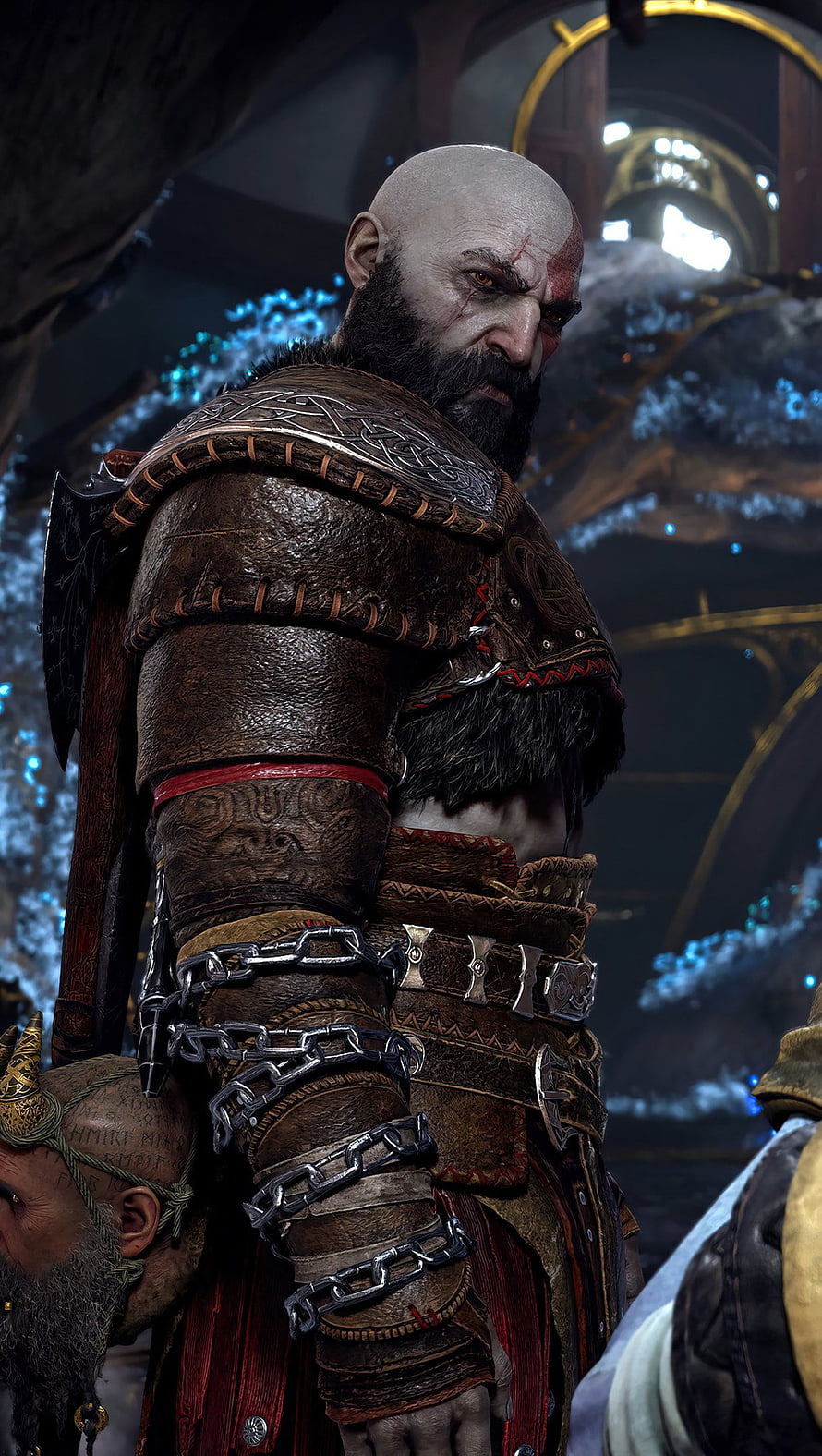 Kratos in Norse Armor with Leviathan Axe from God of War Ragnarok HD phone wallpaper
