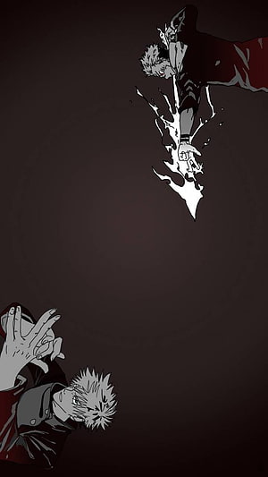 Jujutsu Kaisen Anime Artwork: Dark Duel Scene with White Energy Burst and Red Uniforms HD phone wallpaper