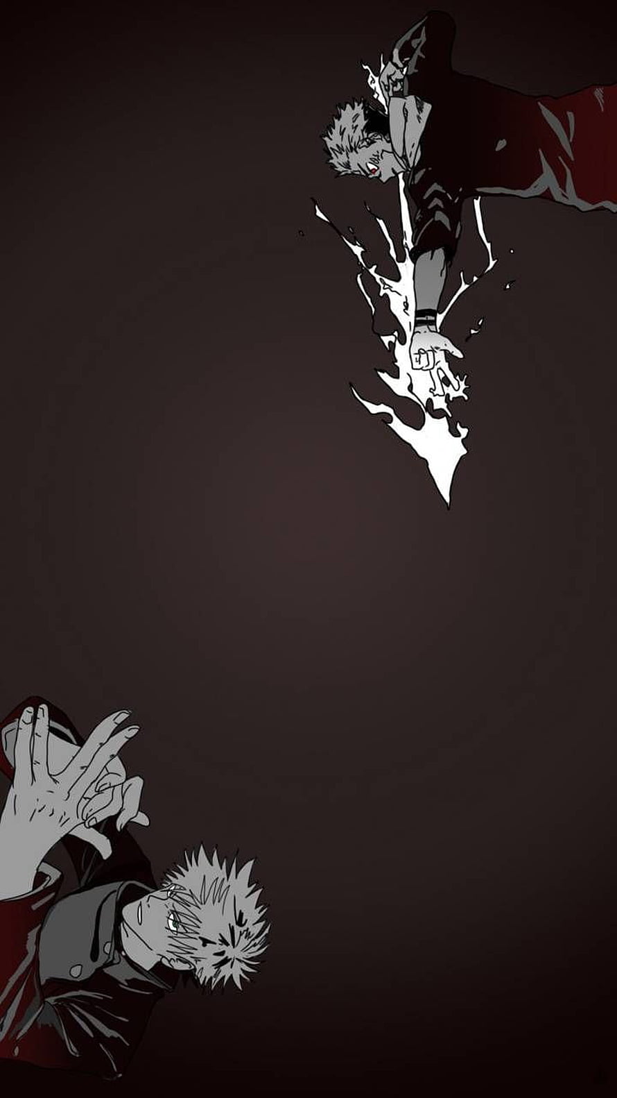 Jujutsu Kaisen Anime Artwork: Dark Duel Scene with White Energy Burst and Red Uniforms HD phone wallpaper