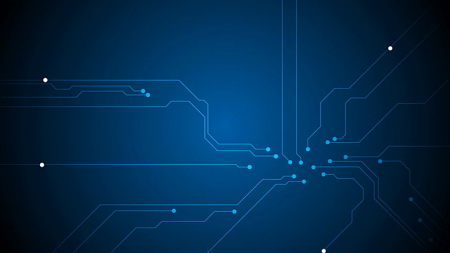 Abstract Blue Circuit Board Pattern with Glowing Nodes and Digital Traces HD wallpaper