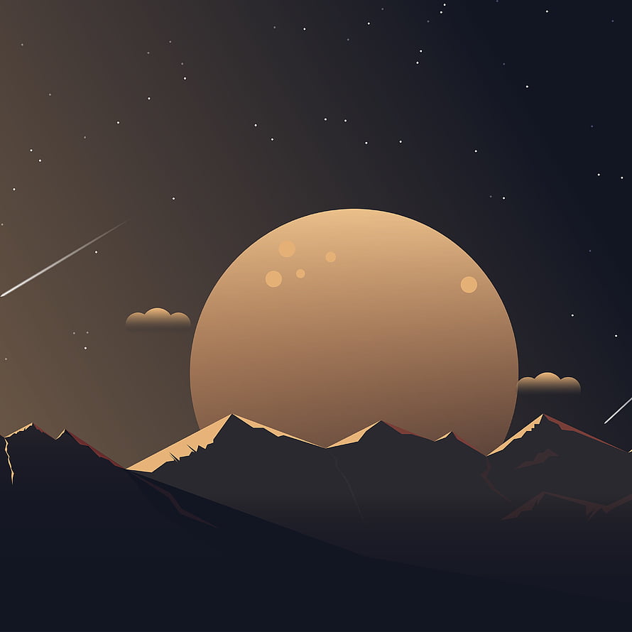 Minimalist Night Sky with Giant Moon Over Mountain Range and Shooting Stars HD phone wallpaper
