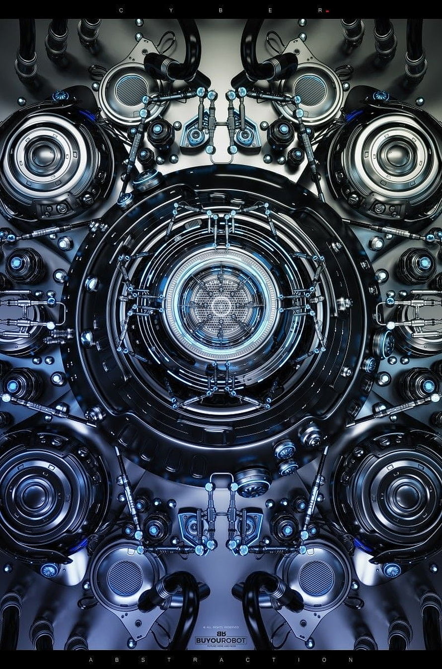 Symmetrical Sci-Fi Mechanical Core with Intricate Metallic Components and Blue Accents HD phone wallpaper