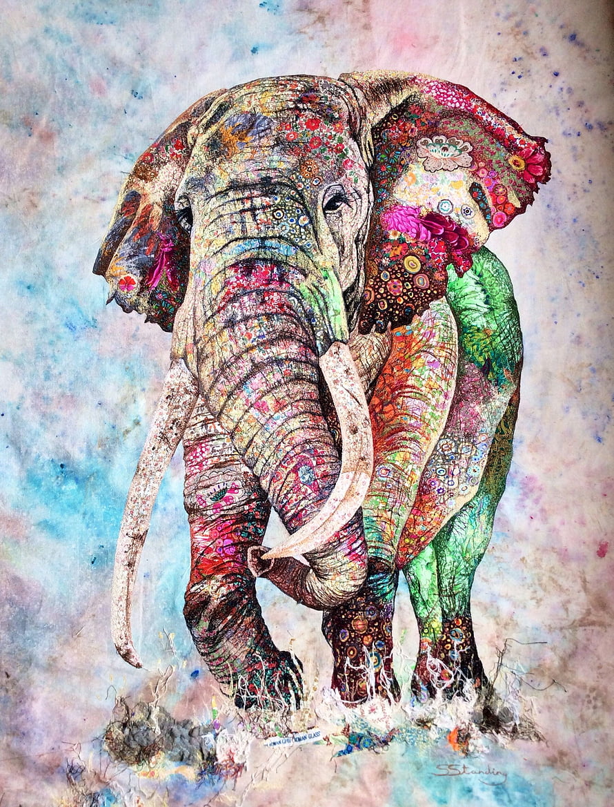 Vibrant Floral Elephant Artwork with Intricate Patterns and Watercolor Background HD phone wallpaper
