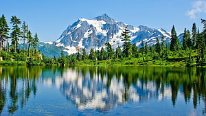Snow-Capped North Cascades Peak Reflected in a Serene Alpine Lake HD wallpaper
