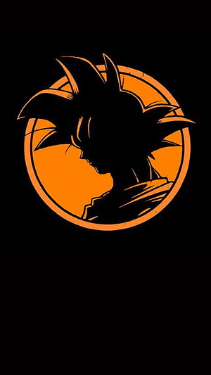 Goku Silhouette Portrait in Orange Circle on Black Background HD phone wallpaper