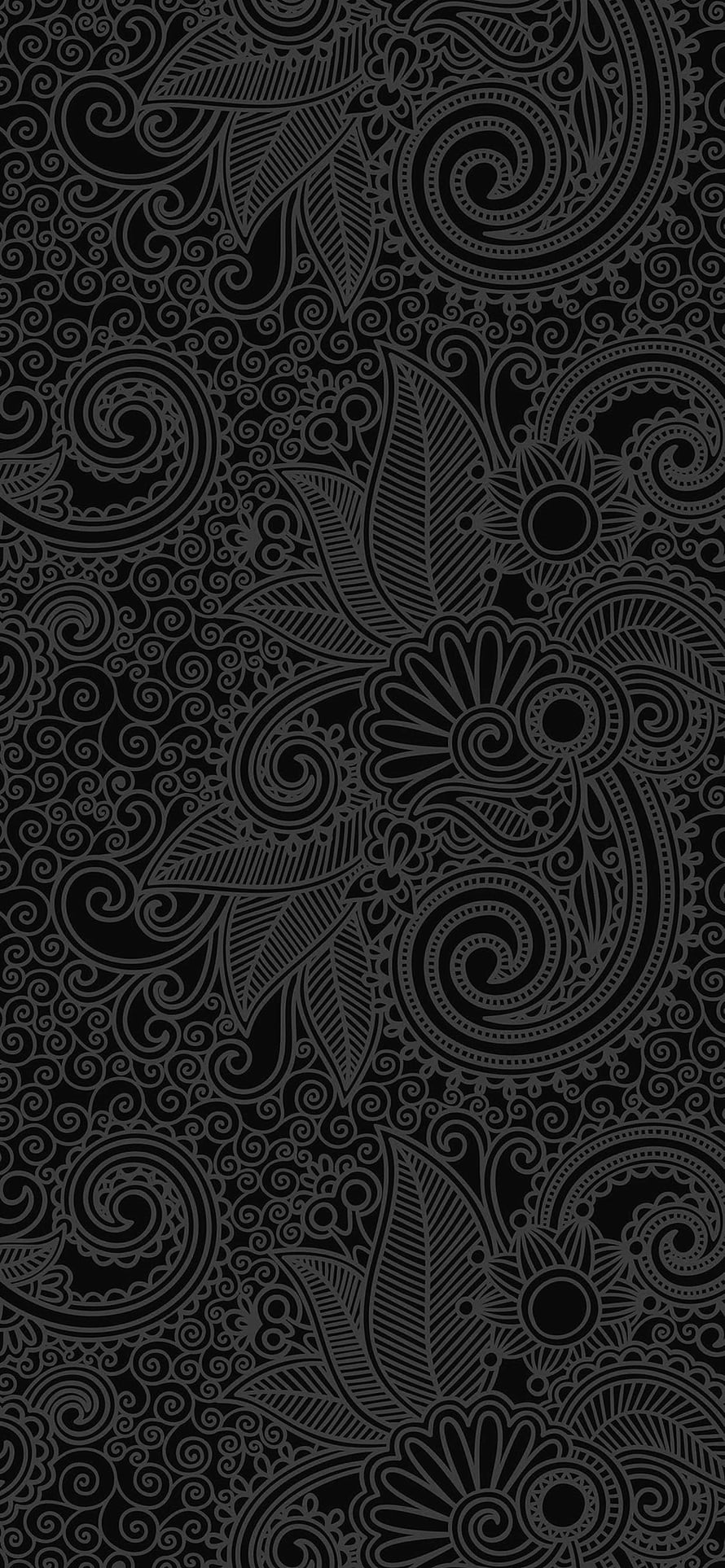 Intricate Black Floral Line Art Pattern with Swirling Paisley Motifs HD phone wallpaper