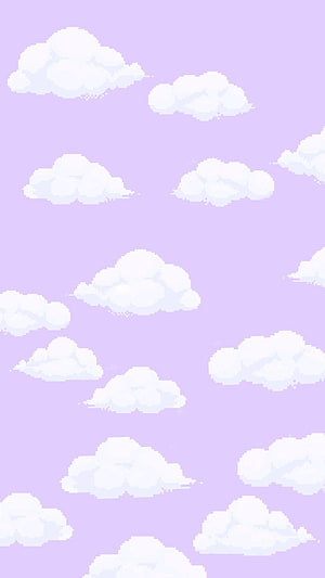 Pastel Lilac Sky with White Pixelated Clouds Kawaii Pattern HD phone wallpaper