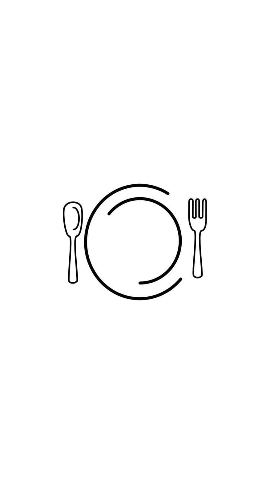 Minimalist Black Line Art of a Plate with Spoon and Fork on White Background HD phone wallpaper