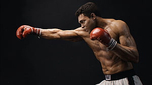 Muhammad Ali Boxing Portrait in Red Gloves Against Dark Background HD wallpaper