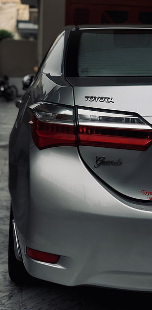 Rear Three-Quarter View of a Silver Toyota Corolla Grande Sedan HD phone wallpaper
