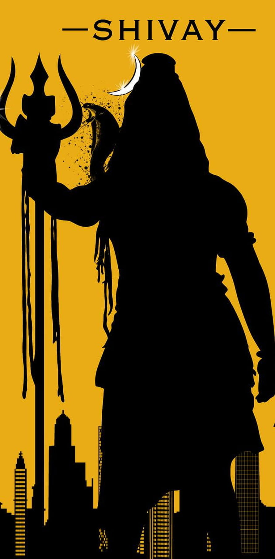 Shivay Silhouette with Trishul and Crescent Moon Against Golden Sky HD phone wallpaper