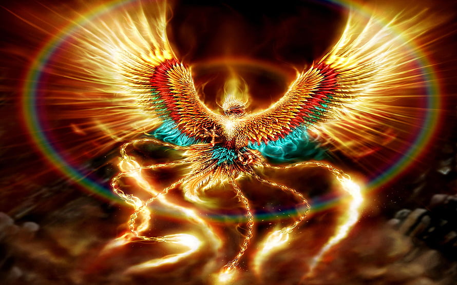 Majestic Golden Phoenix With Radiant Wings And Fiery Energy HD wallpaper