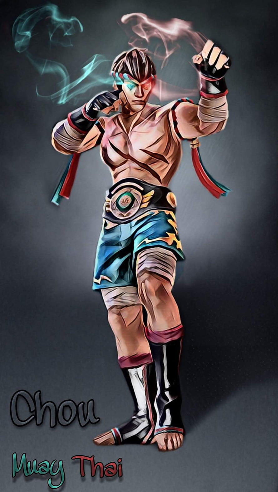 Chou Muay Thai Fighter Concept Art with Glowing Aura and Traditional Gear HD phone wallpaper