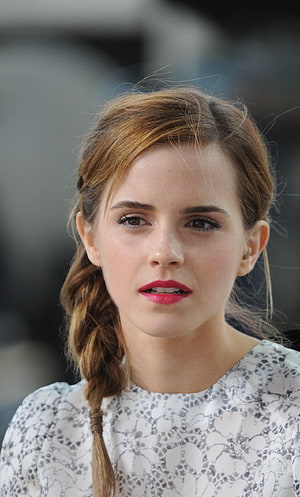 Emma Watson Portrait With Side Braid And Red Lipstick HD phone wallpaper