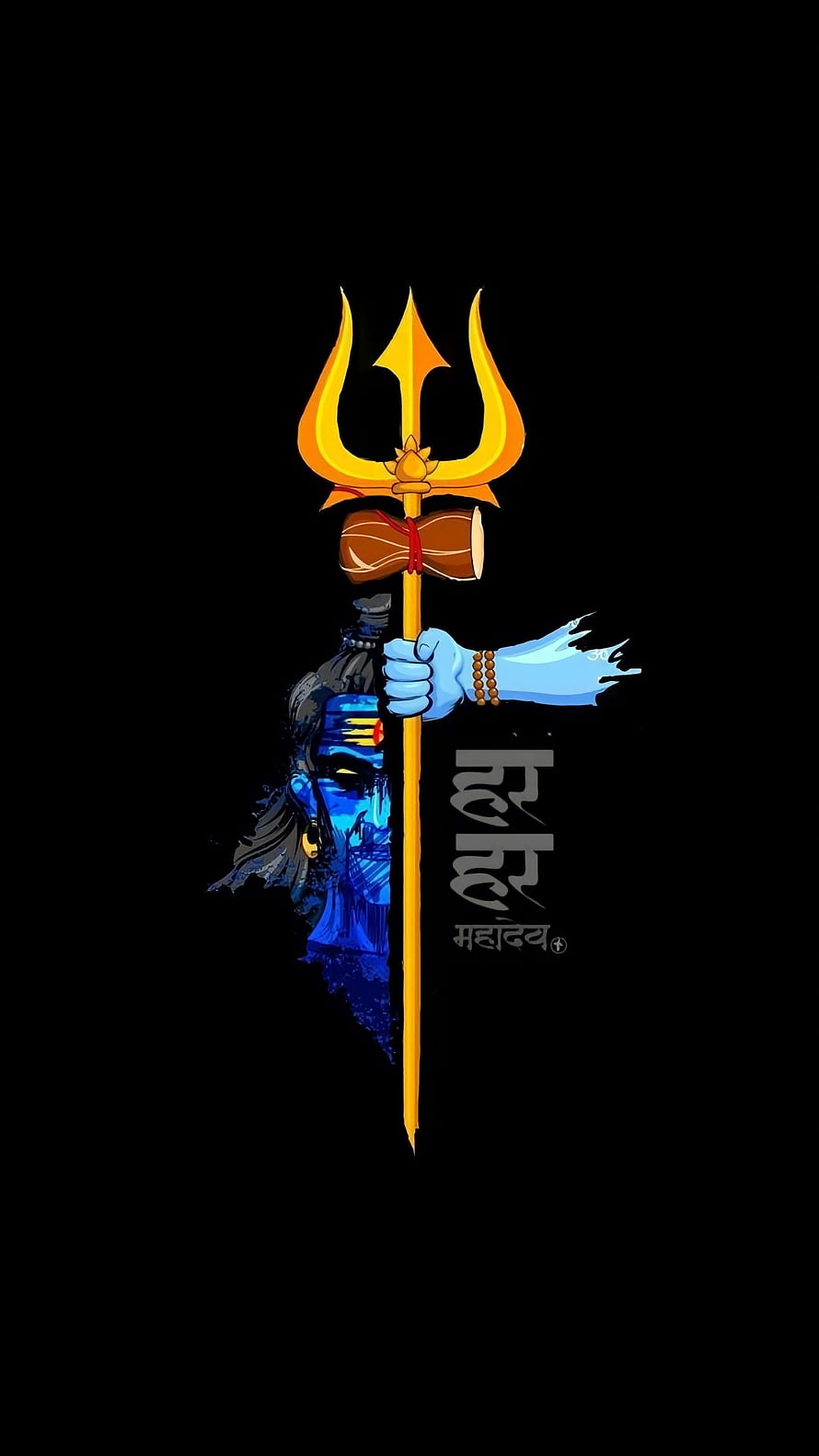 Lord Shiva Holding Trishul and Damaru in Blue Digital Art Style HD phone wallpaper