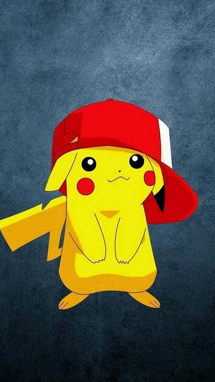 Pikachu Wearing a Red Baseball Cap on a Textured Dark Blue Background HD phone wallpaper