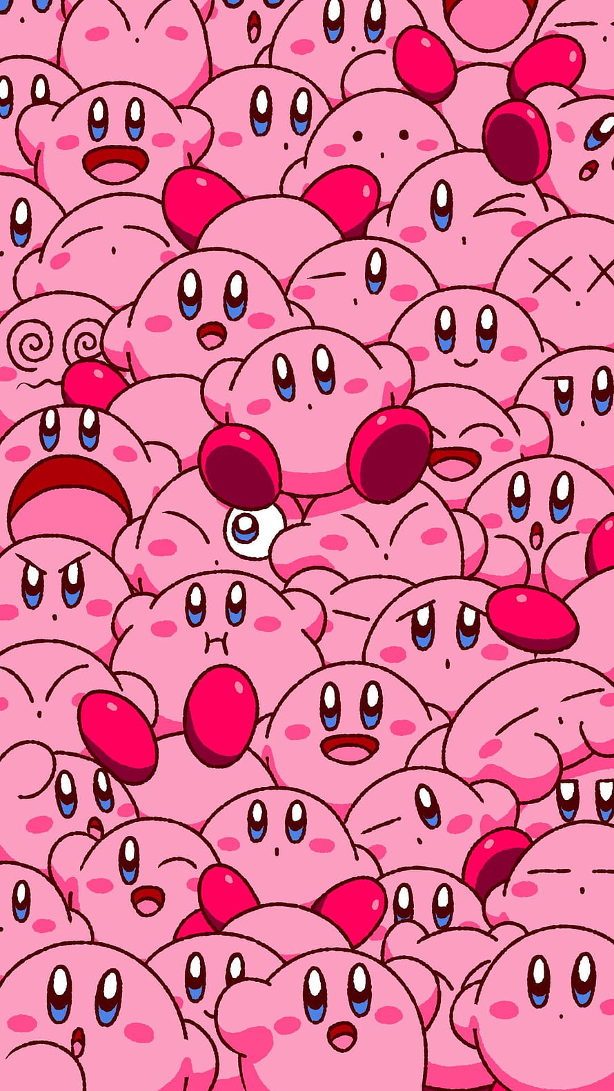 Kirby Crowd Pattern Wallpaper Featuring Many Expressive Pink Characters HD phone wallpaper