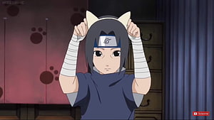 Kid Itachi Uchiha Wearing Cat Ears in Naruto Anime Scene HD wallpaper